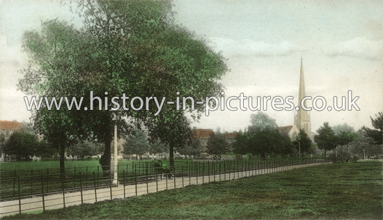 Hackney Downs Park, towards Cricketfied Road & Church, Hackney, London. c.1909.